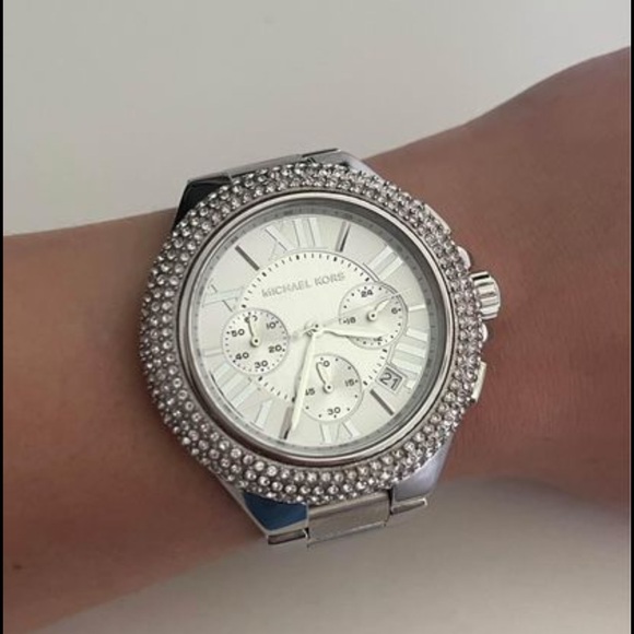 Michael Kors Oversized “Camille” Pavé Silver Tone Watch ** READ DESCRIPTION - Picture 1 of 7